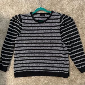 Karl Lagerfeld Paris Black Gray Striped Knit Sweater Womens Size L Long Sleeve
